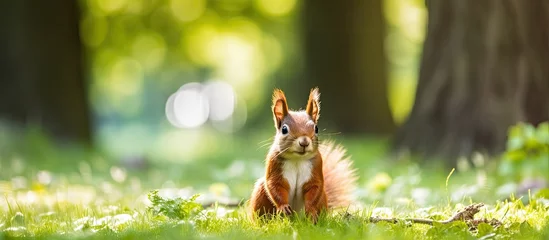 Crédence de cuisine en verre imprimé Écureuil Gorgeous squirrel in park during summer