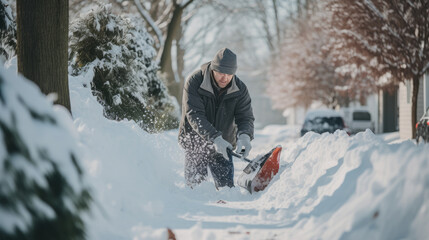 Man shoveling snow Generative Ai