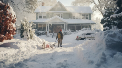 Man shoveling snow Generative Ai