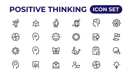 Positive thinking line icons collection.Thin outline icons pack.