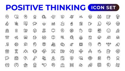 Positive thinking line icons collection.Thin outline icons pack.
