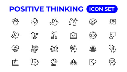 Positive thinking line icons collection.Thin outline icons pack.