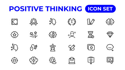 Positive thinking line icons collection.Thin outline icons pack.