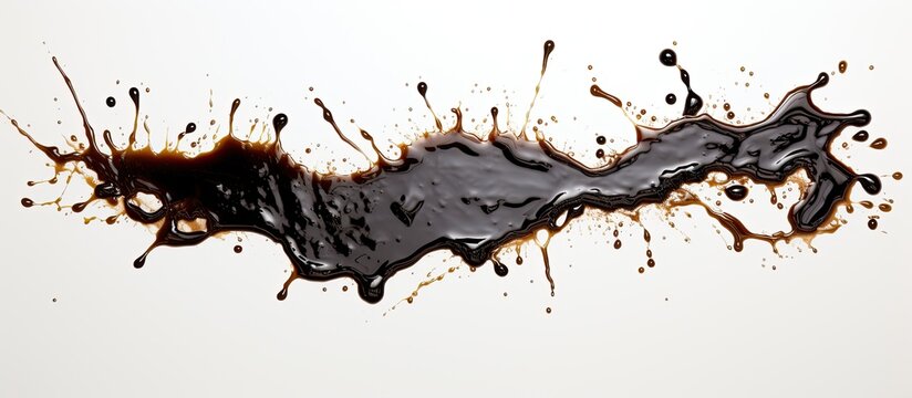 Crude oil puddle. White background. Overhead perspective.