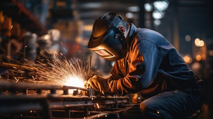 skilled workers engaged in welding in factory - Powered by Adobe