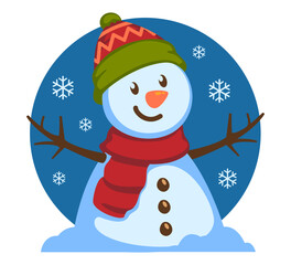 Snowman Wearing a winter Hat and Scarf