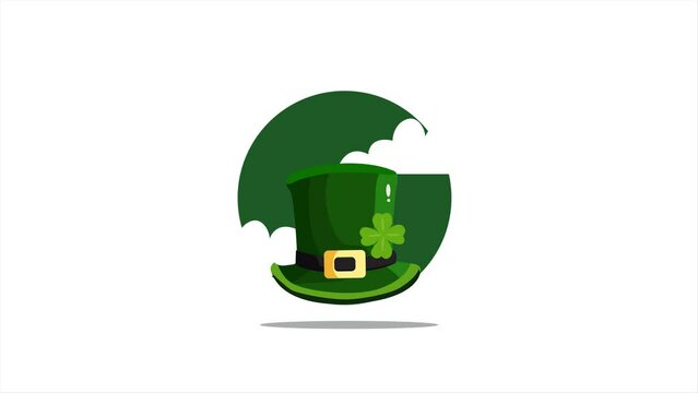 leprechaun tophat and clover, 4k video animated