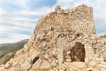 Ruins  of the northern tower of the medieval fortress of Nimrod - Qalaat al-Subeiba, located near...