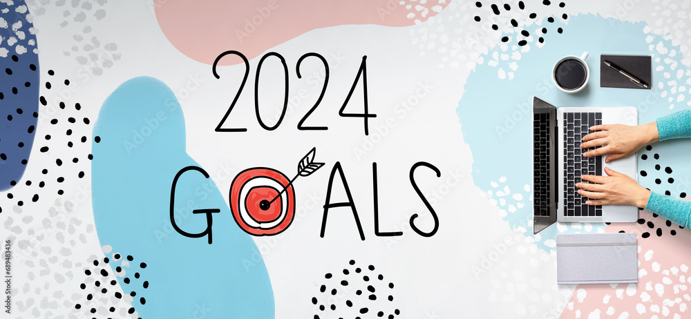 Aufkleber 2024 goals concept with person using a laptop computer