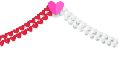 Paper cut heart shape flying to Celebration party background Vector illustration for Valentine's day design