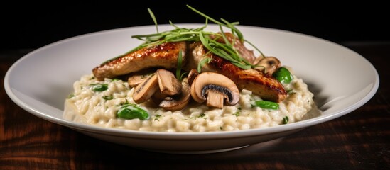 Italian chicken risotto with grilled mushrooms, green beans tossed in Alfredo sauce.