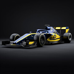 a blue and yellow race car