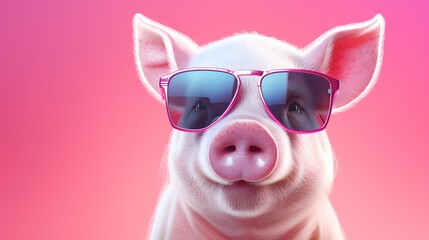 a pig wearing sunglasses - obrazy, fototapety, plakaty