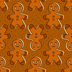 Seamless repeating pattern of gingerbread man figures