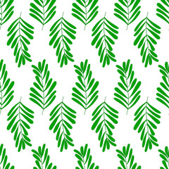 Seamless pattern of green leaves on a white background