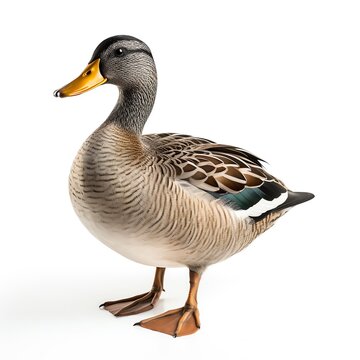 a duck standing on a white surface