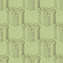 Seamless repeating pattern of hand-drawn gift boxes