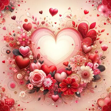 A Valentine's Day themed background, capturing the essence of love and romance. The image should feature a harmonious blend of classic Valentine's Day