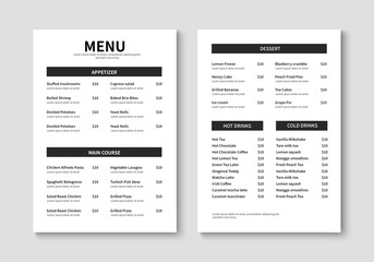 Restaurant menu template. Brochure layout design for restaurant and cafe menu. Food and drink flyer. Vector illustration