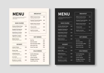 Foto op Plexiglas Menu template for restaurant and cafe. Minimalist restaurant menu booklet design. Brochure, cover, flyer design. Vector illustration © Ardkyuu