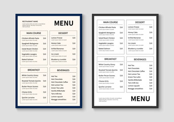 Naklejka na ściany i meble Menu template for restaurant and cafe. Minimalist restaurant menu booklet design. Brochure, cover, flyer design. Vector illustration