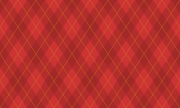 Christmas argyle seamless pattern with red diamond shapes. Argyle Pattern. Vector Repeating Textures.
