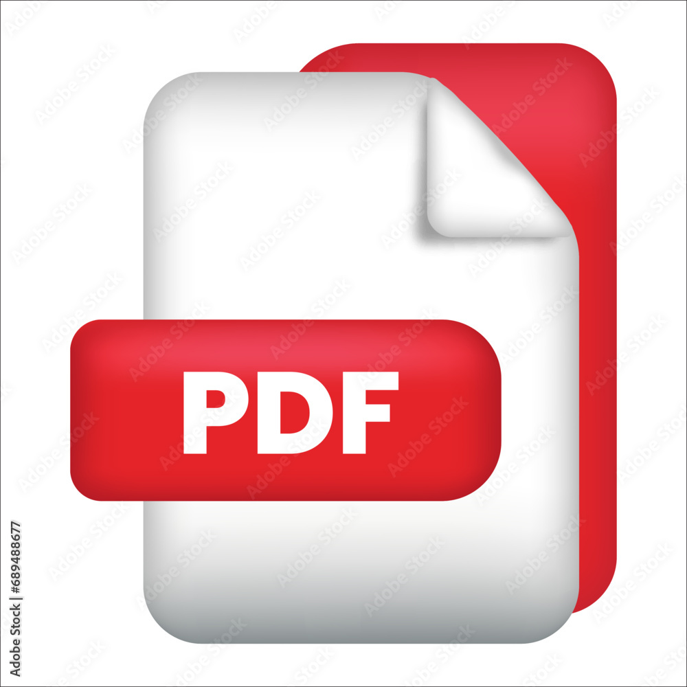 Fototapete PDF file format icon. PDF file format 3d render icon with transparent background. PDF file format document color icon vector