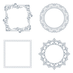 Set of decorative frames Elegant vector element for design in Eastern style, place for text. Floral gray and white borders. Lace illustration for invitations and greeting cards