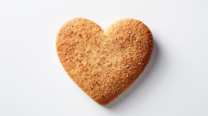 A single heart-shaped cookie on a white background, a simple yet poignant symbol of love and sweetness.