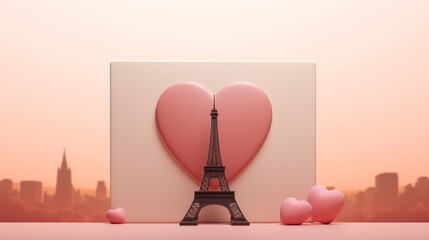 Paris skyline with the Eiffel Tower and a heart-shaped balloon, capturing the essence of romance in...
