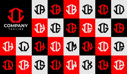 Set of line heptagon abstract letter I II logo design