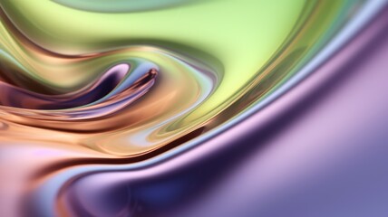 The close up of a glossy metal surface in lavender, mint green, and olive green colors with a soft focus. 3D illustration of exuberant. generative AI