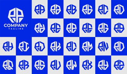  Modern line heptagon initial letter P PP logo design set