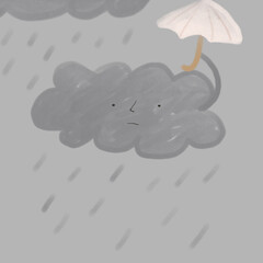 sad rainy cloud with umbrella rain bad weather