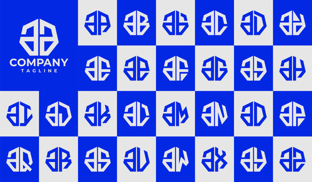 Modern line heptagon lowercase letter A AA logo design set