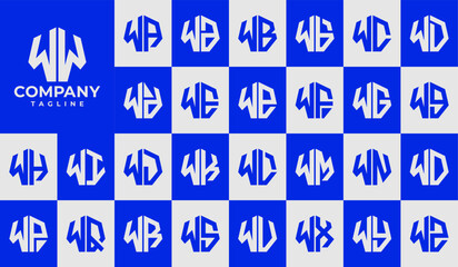 Modern line heptagon initial letter W WW logo design set