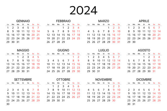 2024 italian calendar. Printable, editable vector illustration for Italy. 12 months year calendario