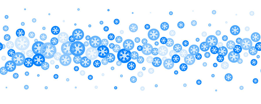 Snowflakes vector background. Winter holiday decor with blue crystal elements. Graphic icy frame isolated on white backdrop.