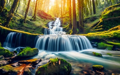 waterfall in the forest, generative Ai