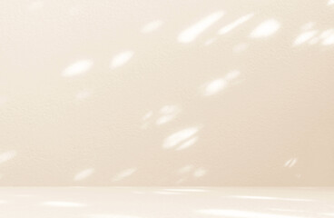 Empty cream room studio with sunlight effect shadow on the wall and floor. Minimal background for...