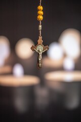 Religious Christian theme with Biblical concept of Jesus Christ crucified on the cross for the...