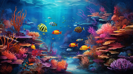 Underwater photograph displaying beautiful coral reefs