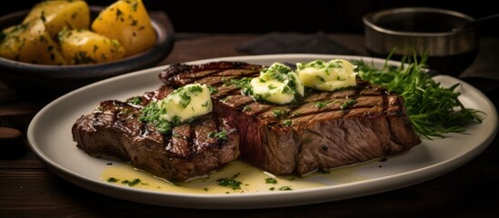 Grilled ribeye with bearnaise butter.