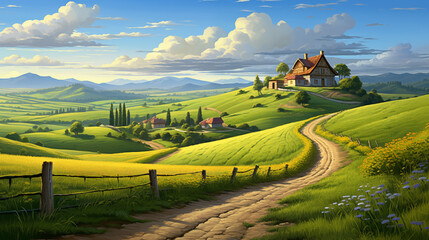 Countryside Pathway Leading to Serene Village