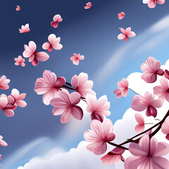 Cherry blossoms fly in the sky. Generative Ai