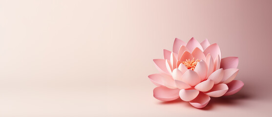Pink lotus flower isolated on light pink background with copy space. Calm and peaceful background for meditation