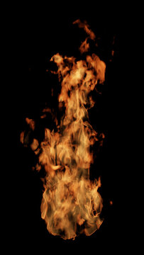 黒背景にオレンジ色の炎、火。3D（縦長）