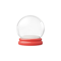 Showcases an empty 3d snow globe featuring a round dome on top of a vibrant red base against a white backdrop.