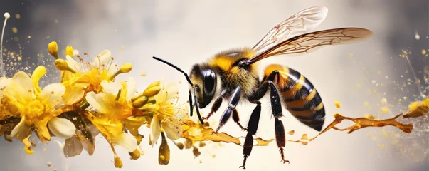 Gordijnen Water color design with flying bee. bee on color art background. © amazingfotommm