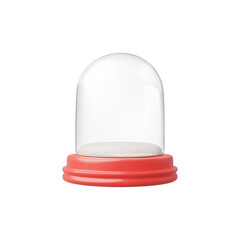 Minimalist empty 3d snow globe with a clear dome and striking red base, a canvas for custom decor.